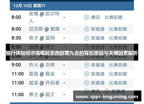 独行侠如何逆袭崛起至西部第九名的背后原因与关键因素解析
